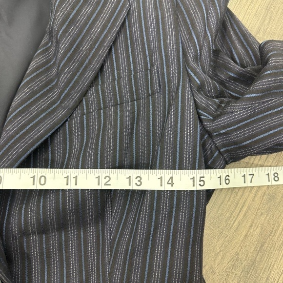 Theory Women Wool Black with Blue Stripes Suit Blazer Jacket 4 Academia Office - Picture 9 of 11